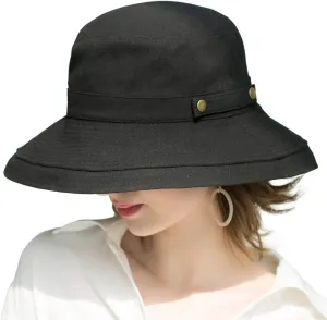 SOMALER Womens Cotton Wide Brim Sun Hats UPF50  UV Packable Beach Hat Summer Bucket Cap for Travel