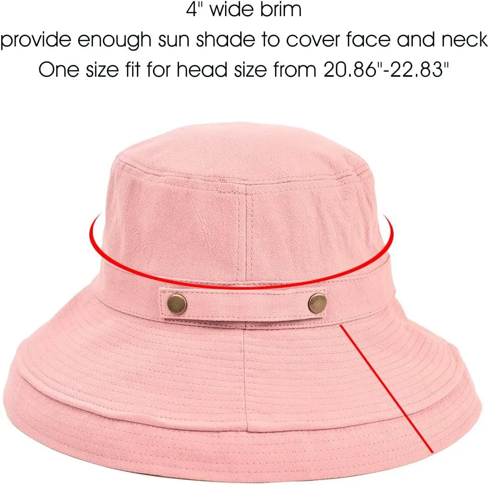 SOMALER Womens Cotton Wide Brim Sun Hats UPF50  UV Packable Beach Hat Summer Bucket Cap for Travel