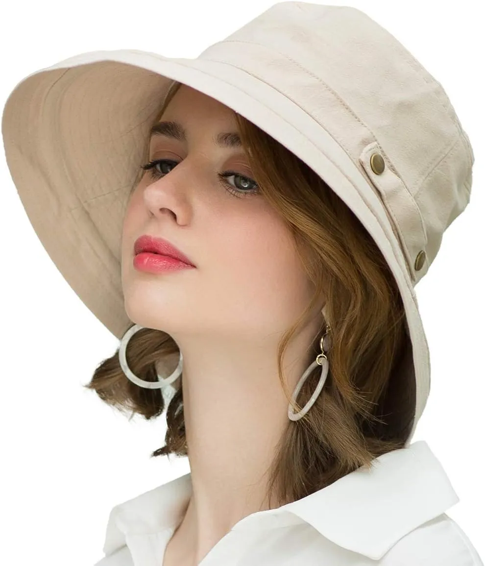 SOMALER Womens Cotton Wide Brim Sun Hats UPF50  UV Packable Beach Hat Summer Bucket Cap for Travel