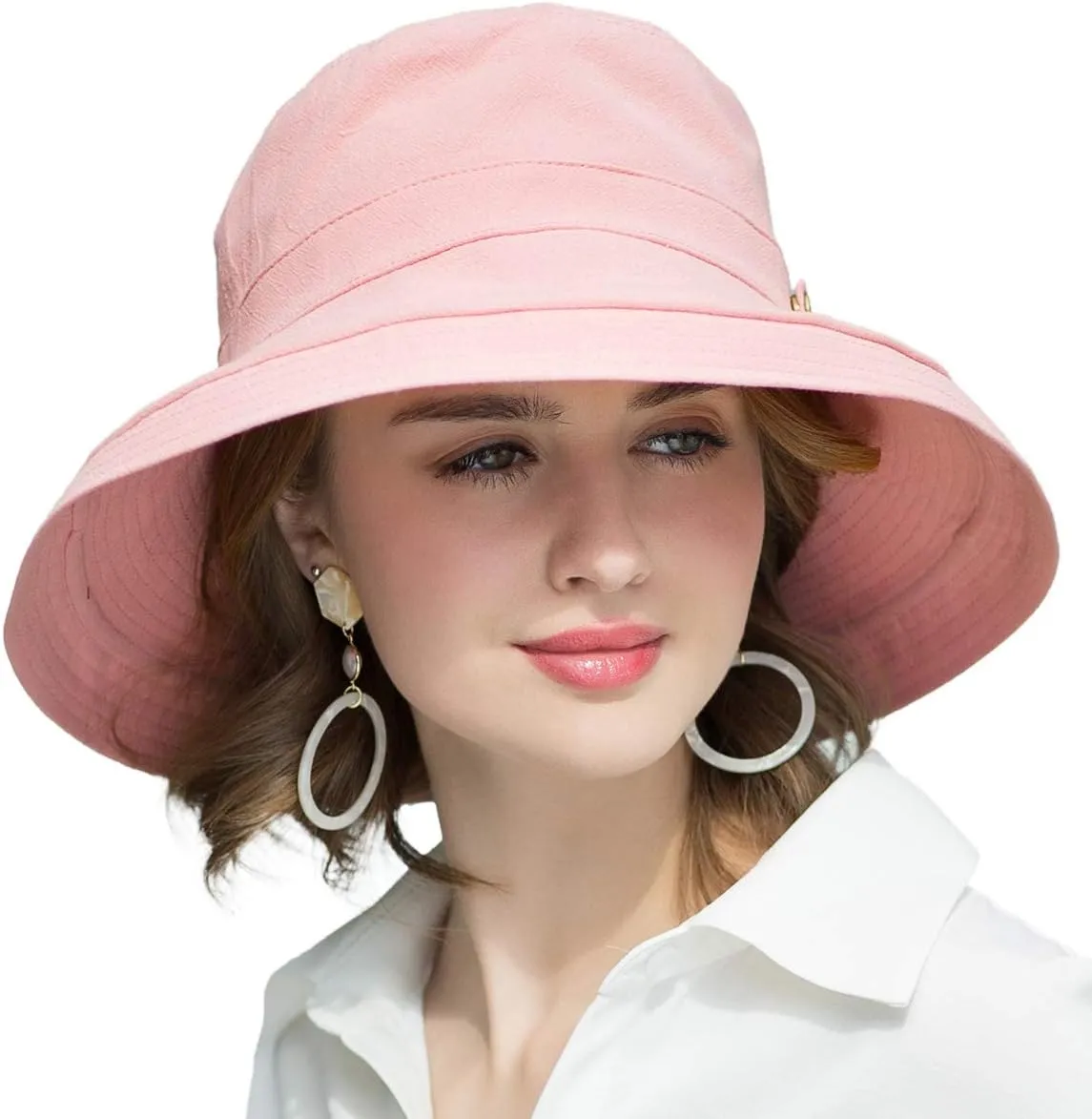 SOMALER Womens Cotton Wide Brim Sun Hats UPF50  UV Packable Beach Hat Summer Bucket Cap for Travel
