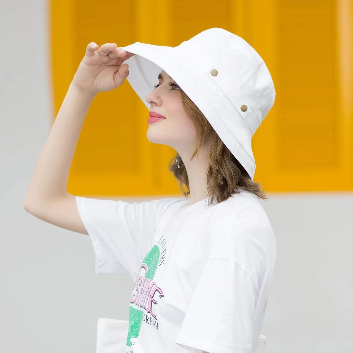 SOMALER Womens Cotton Wide Brim Sun Hats UPF50  UV Packable Beach Hat Summer Bucket Cap for Travel