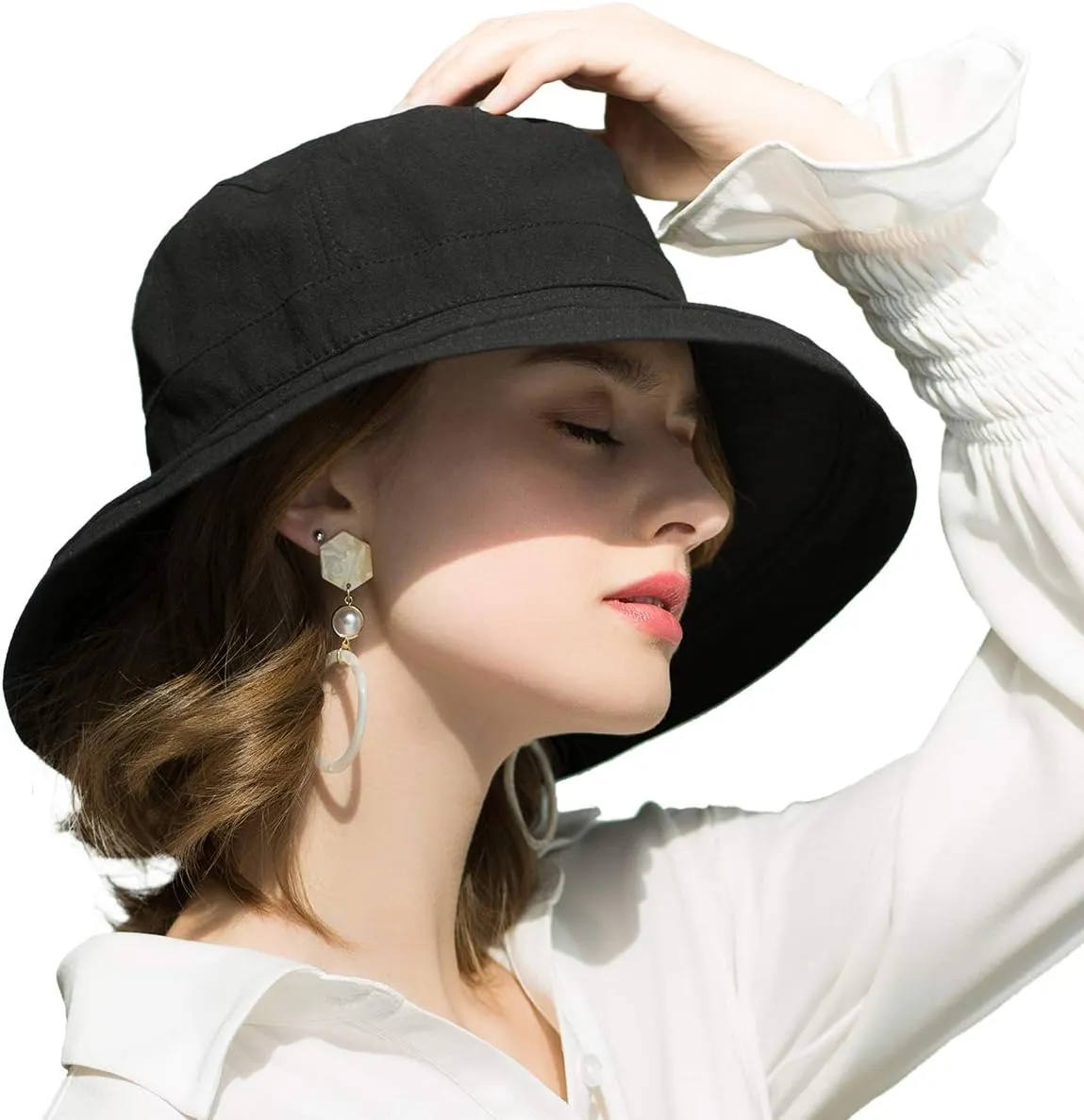 SOMALER Womens Cotton Wide Brim Sun Hats UPF50  UV Packable Beach Hat Summer Bucket Cap for Travel