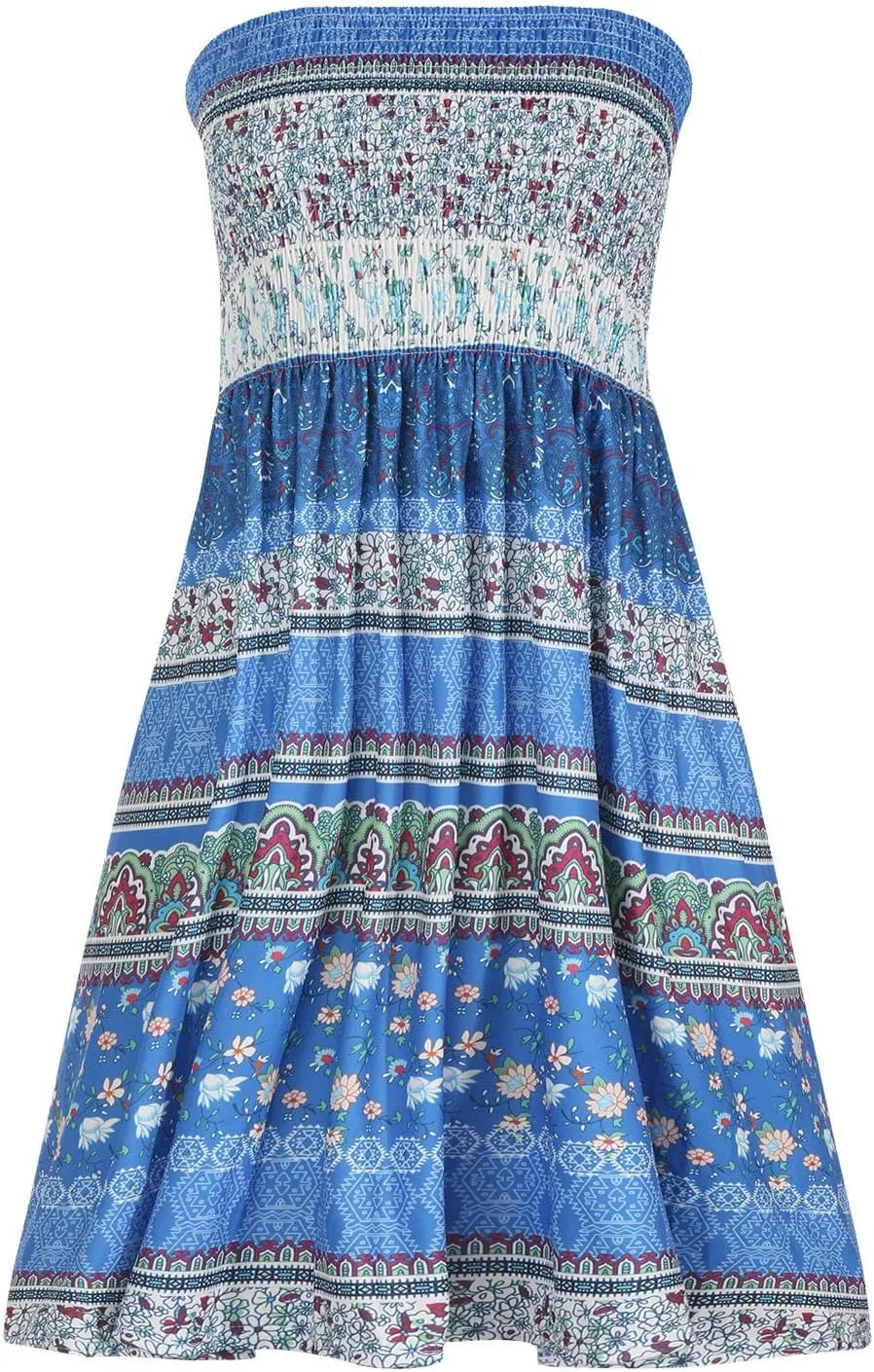 Strapless Mini Dress Sexy 2024 Boho Floral Print Off Shoulder Short Beach Dresses Ruched Loose Fit Sundresses