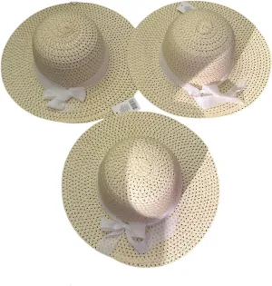Straw Sun Hats with Bows, Set of 3, Beige