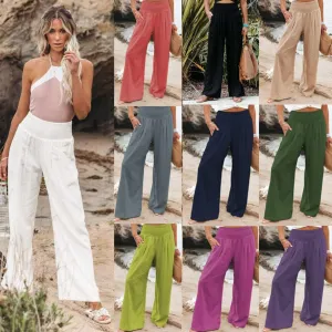 Summer Casual Beach Pants for Women Vintage Streetwear Wide Leg Pant Loose Full Length Straight High Waist Trousers
