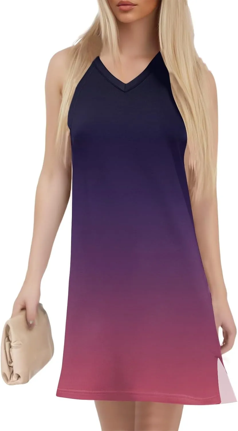 Summer Dresses for Women 2025 Beach Casual Sundresses Loose T Shirt Dresses Sleeveless Floral Tank Dress with Split