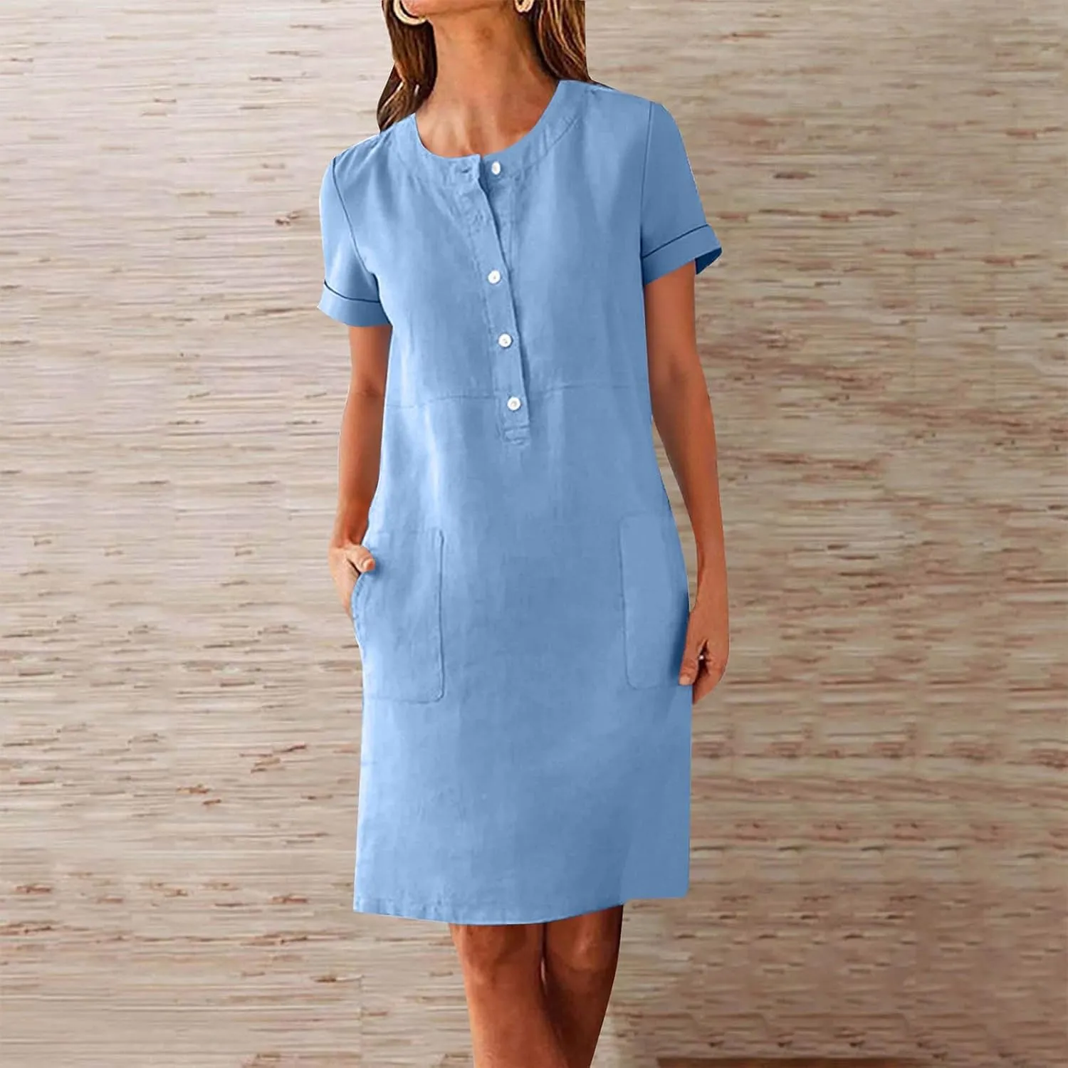 Summer Dresses for Women 2025 Button Front Short Sleeve Tshirt Dress Business Casual Sundresses with Pockets