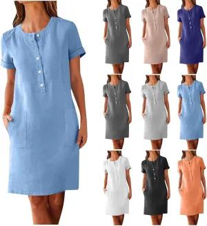 Summer Dresses for Women 2025 Button Front Short Sleeve Tshirt Dress Business Casual Sundresses with Pockets