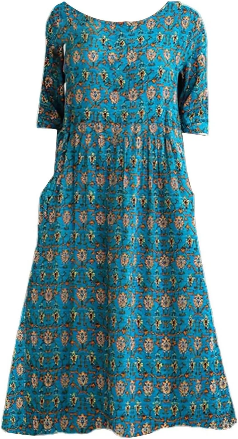 Summer Dresses for Women 2025 Crew Neck Short Sleeve Flowy Dress Loose Beach Casual Sundresses with Pockets