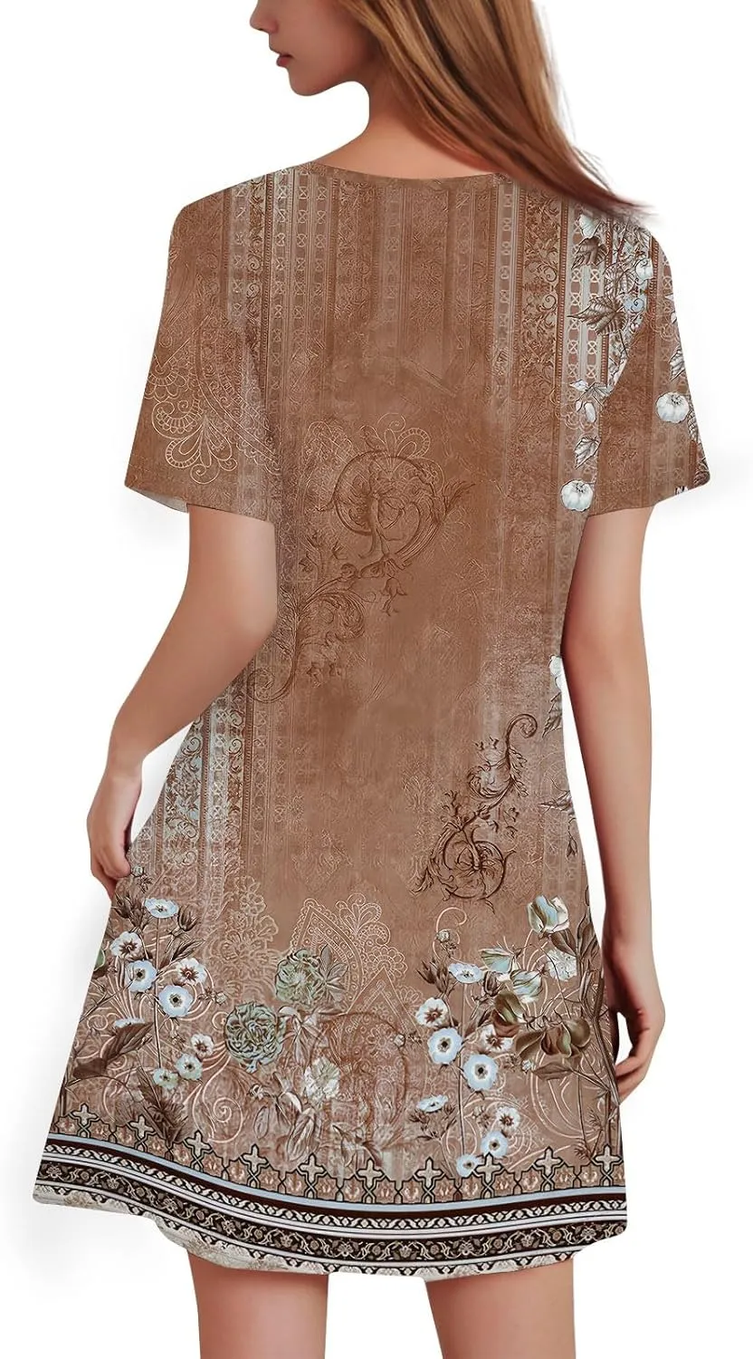 Summer Dresses for Women 2025 Loose Short Sleeve Dress Solid Beach Vacation Casual Sundresses T Shirt Dress