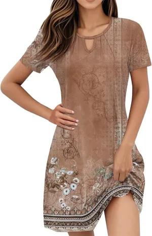 Summer Dresses for Women 2025 Loose Short Sleeve Dress Solid Beach Vacation Casual Sundresses T Shirt Dress