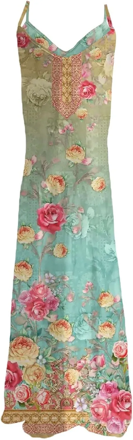 Summer Dresses for Women 2025 Loose V Neck Sleeveless Casual Sundresses Spaghetti Strap Loose Maxi Dress