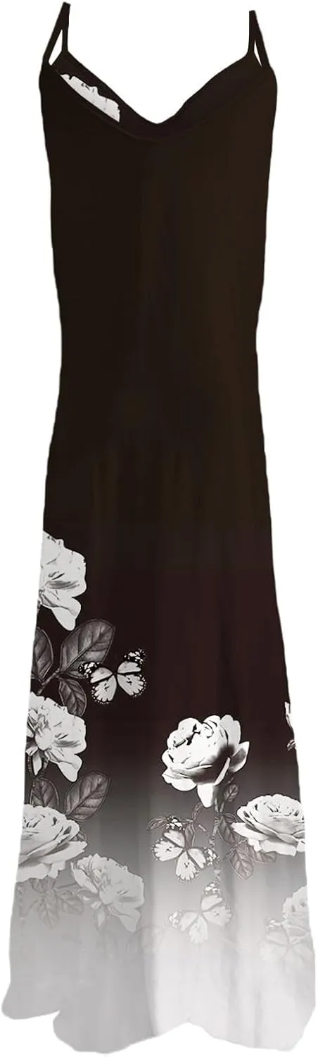 Summer Dresses for Women 2025 Loose V Neck Sleeveless Casual Sundresses Spaghetti Strap Loose Maxi Dress