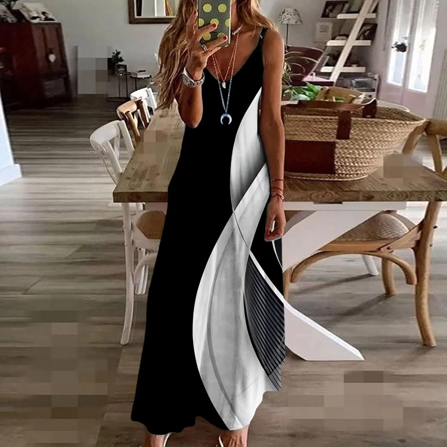 Summer Dresses for Women 2025 Loose V Neck Sleeveless Casual Sundresses Spaghetti Strap Loose Maxi Dress