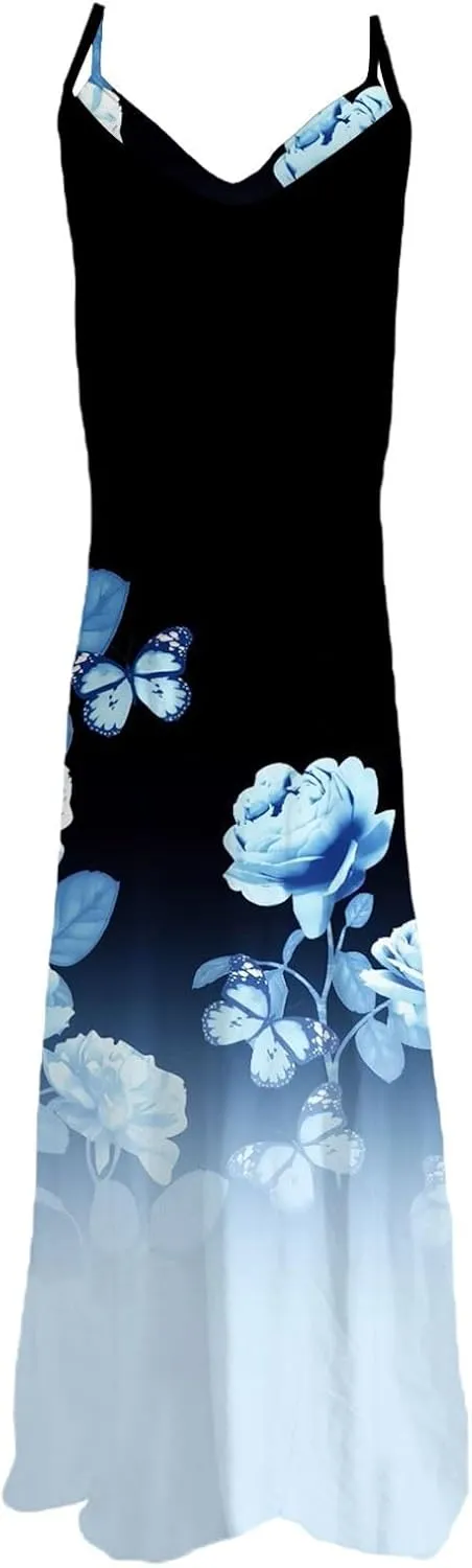 Summer Dresses for Women 2025 Loose V Neck Sleeveless Casual Sundresses Spaghetti Strap Loose Maxi Dress