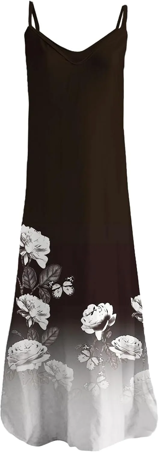 Summer Dresses for Women 2025 Loose V Neck Sleeveless Casual Sundresses Spaghetti Strap Loose Maxi Dress