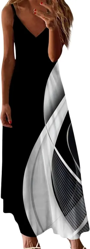Summer Dresses for Women 2025 Loose V Neck Sleeveless Casual Sundresses Spaghetti Strap Loose Maxi Dress