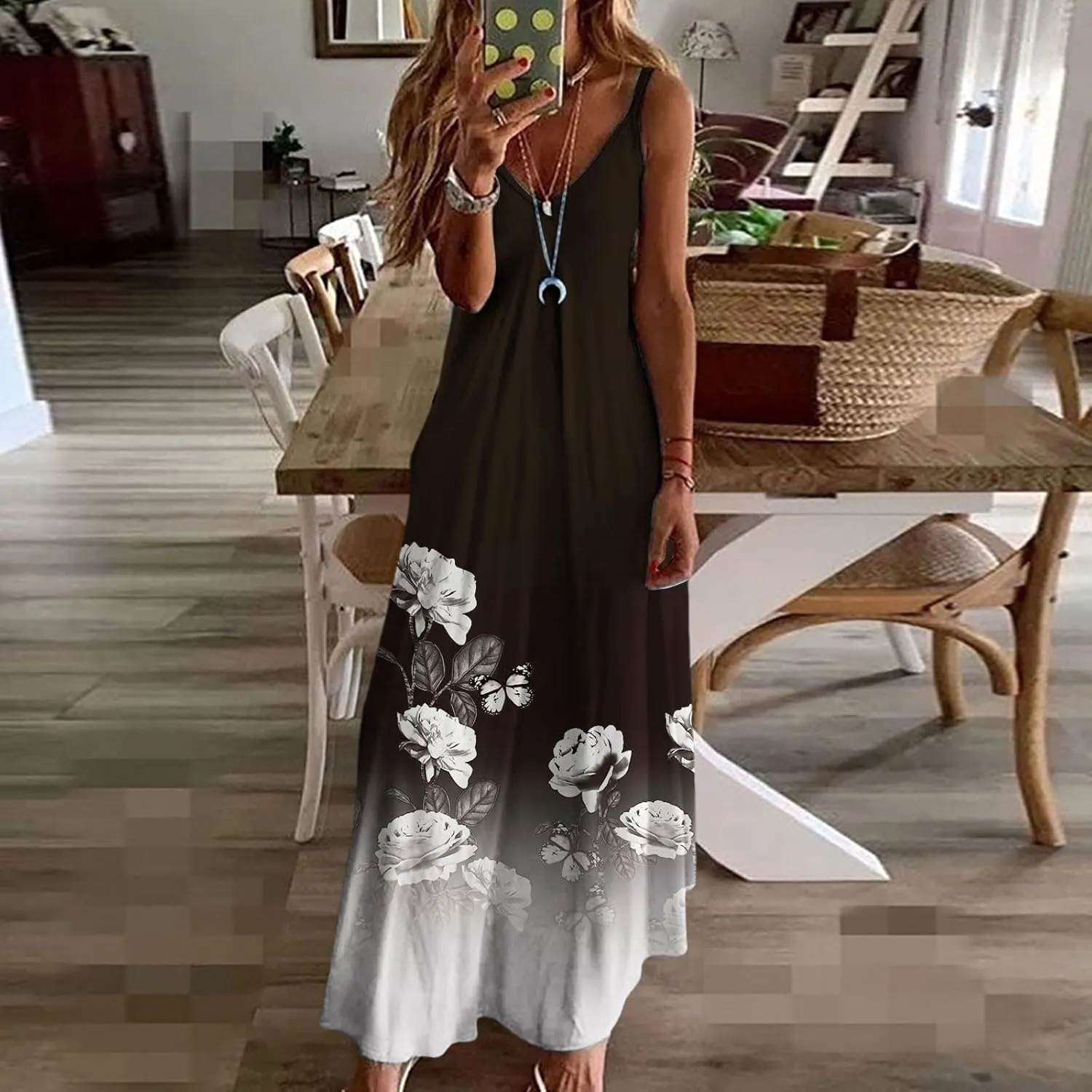 Summer Dresses for Women 2025 Loose V Neck Sleeveless Casual Sundresses Spaghetti Strap Loose Maxi Dress