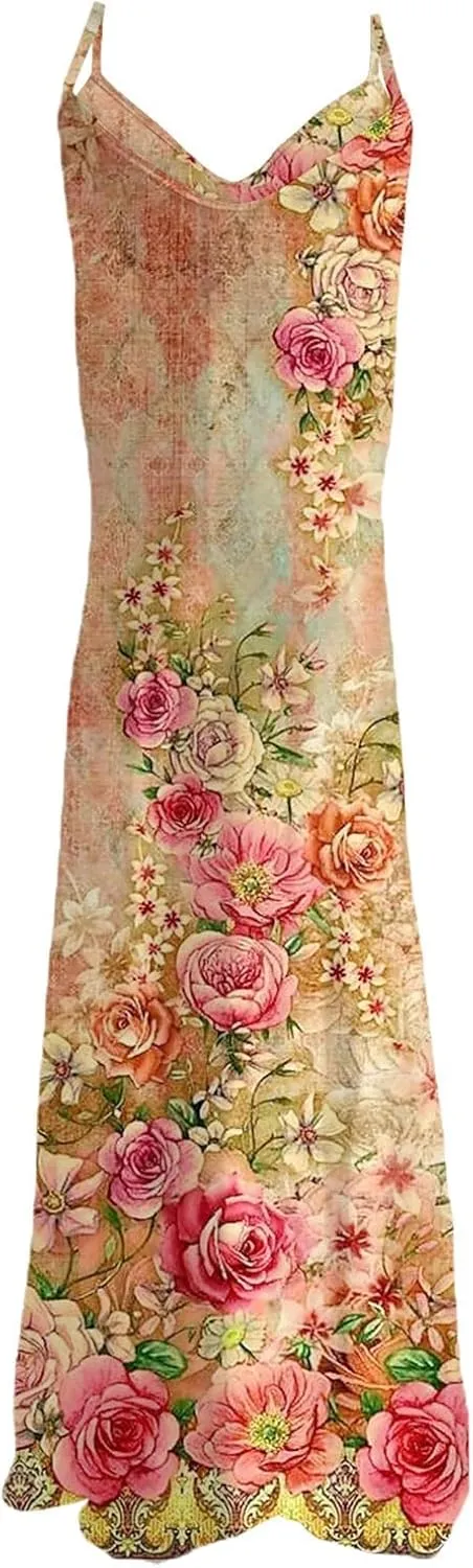 Summer Dresses for Women 2025 Loose V Neck Sleeveless Casual Sundresses Spaghetti Strap Loose Maxi Dress
