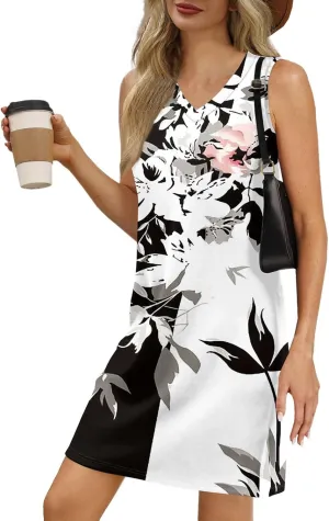 Summer Dresses for Women 2025 Sleeveless Beach T Shirt Dresses Casual Sundresses Loose Floral Tank Dress with Split