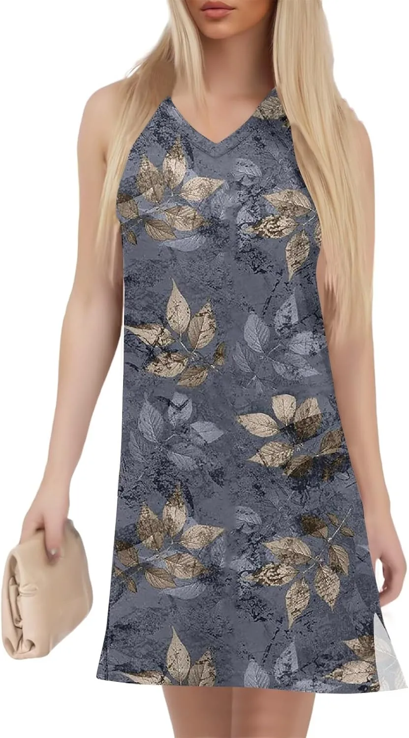 Summer Dresses for Women 2025 Sleeveless Beach T Shirt Dresses Casual Sundresses Loose Floral Tank Dress with Split