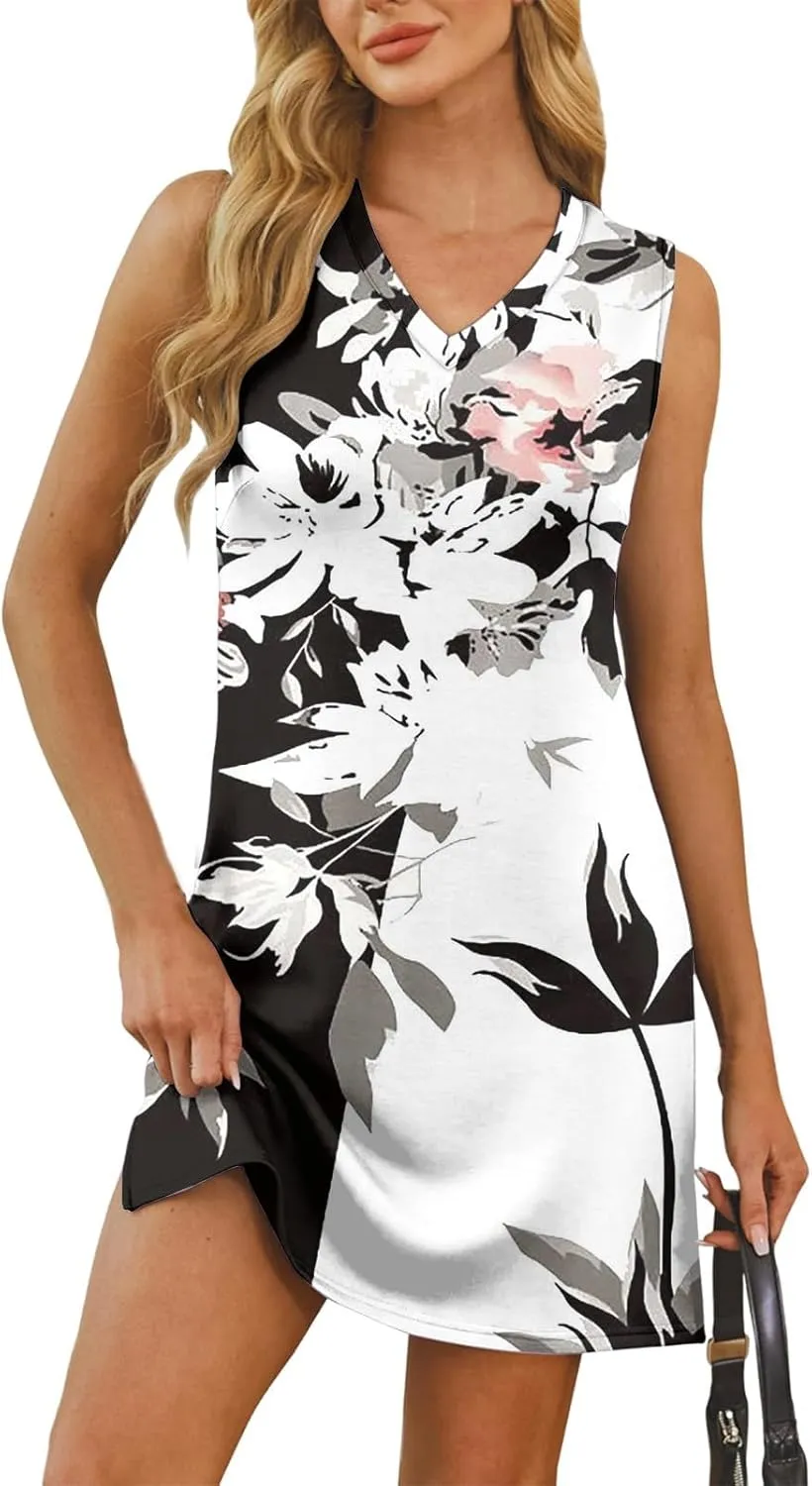 Summer Dresses for Women 2025 Sleeveless Beach T Shirt Dresses Casual Sundresses Loose Floral Tank Dress with Split