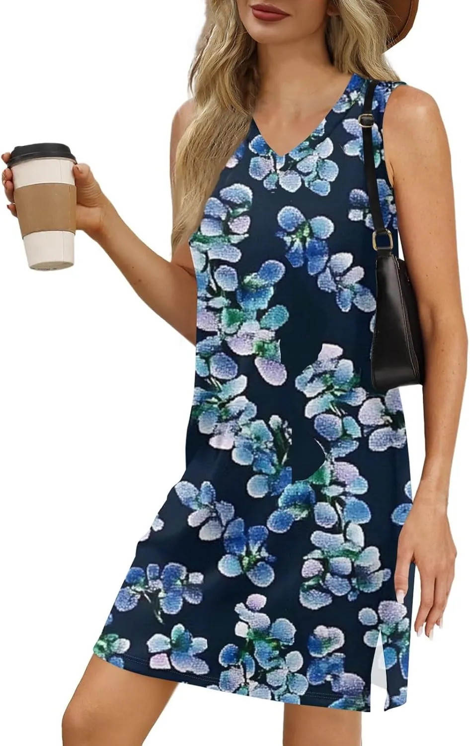 Summer Dresses for Women 2025 Sleeveless Beach T Shirt Dresses Casual Sundresses Loose Floral Tank Dress with Split