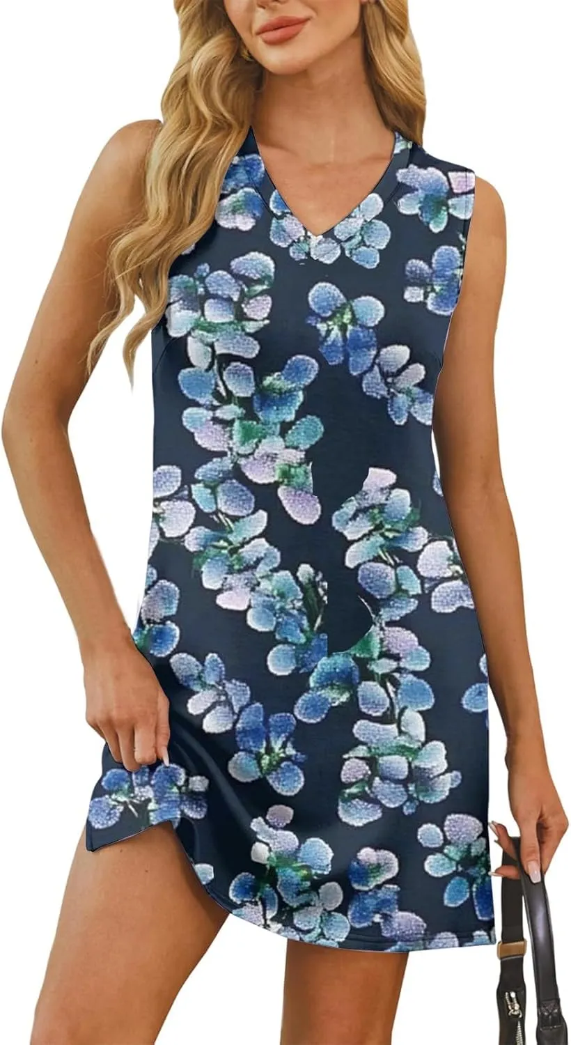 Summer Dresses for Women 2025 Sleeveless Beach T Shirt Dresses Casual Sundresses Loose Floral Tank Dress with Split