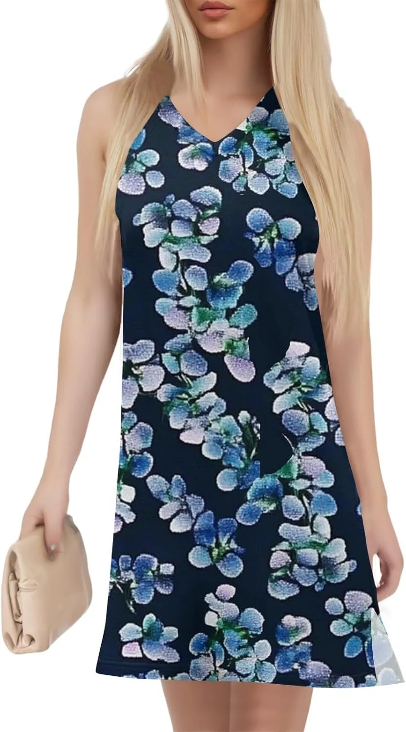 Summer Dresses for Women 2025 Sleeveless Beach T Shirt Dresses Casual Sundresses Loose Floral Tank Dress with Split
