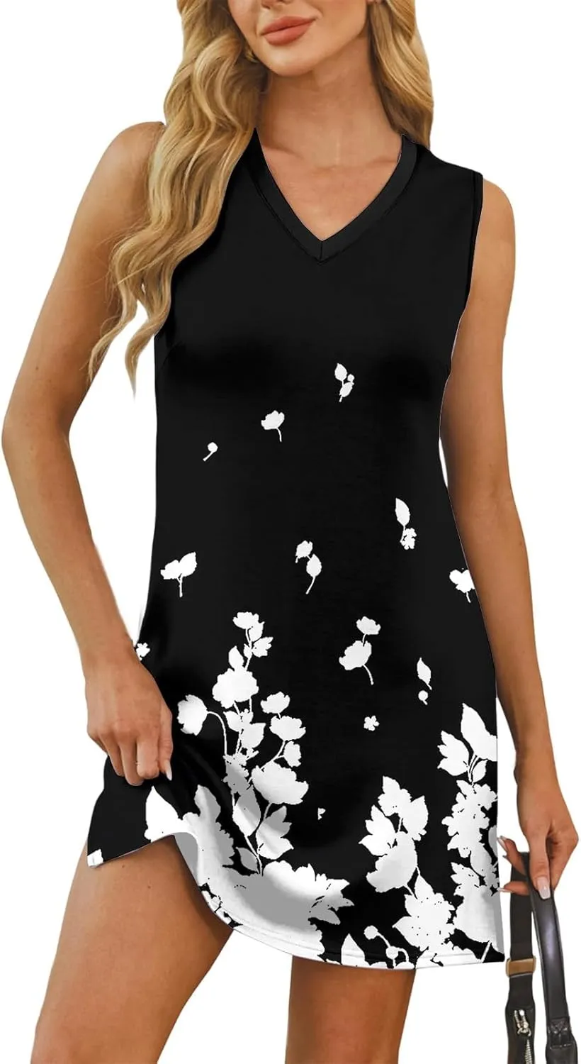 Summer Dresses for Women 2025 Sleeveless Floral Tank Dress Casual Sundresses Loose Beach T Shirt Dresses with Split