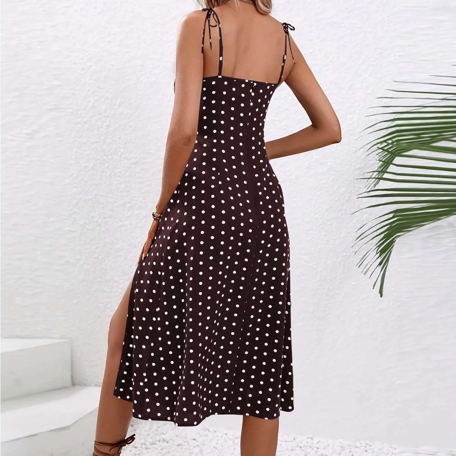 Summer Dresses for Women Spaghetti Strap Polka Dot Casual Sundresses Elegant Side Slit A Line Beach Vacation Dress