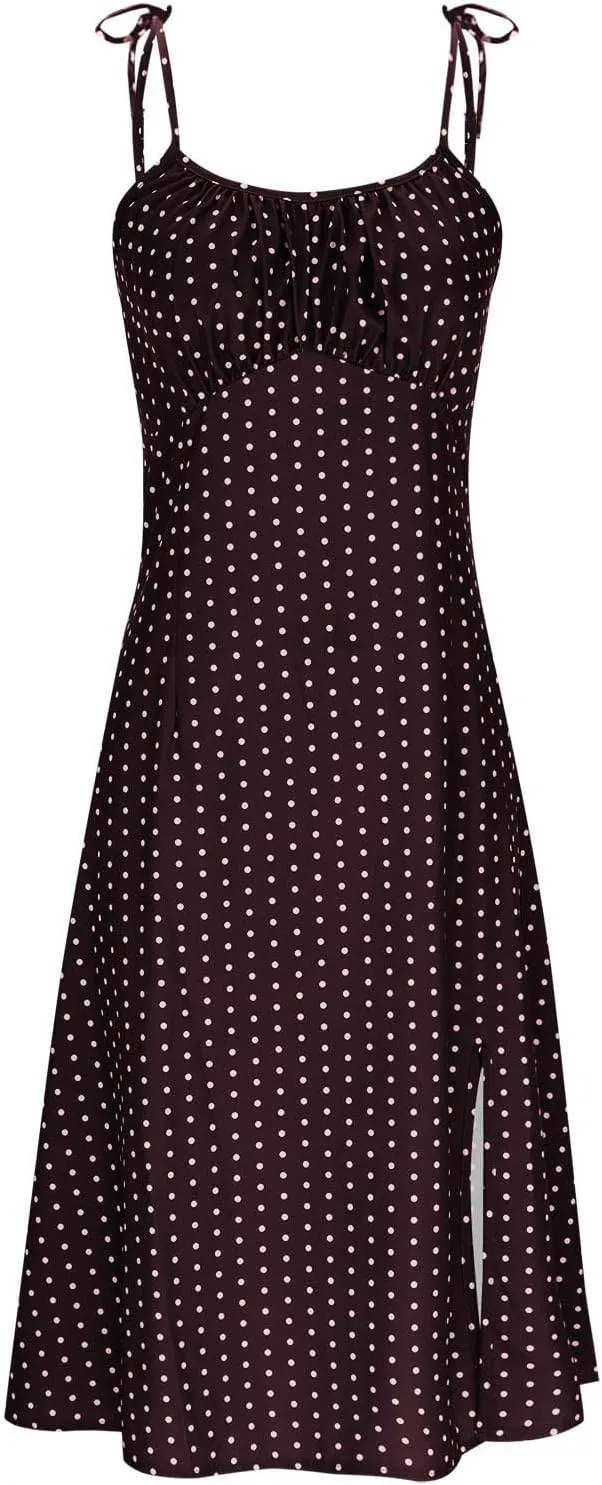 Summer Dresses for Women Spaghetti Strap Polka Dot Casual Sundresses Elegant Side Slit A Line Beach Vacation Dress
