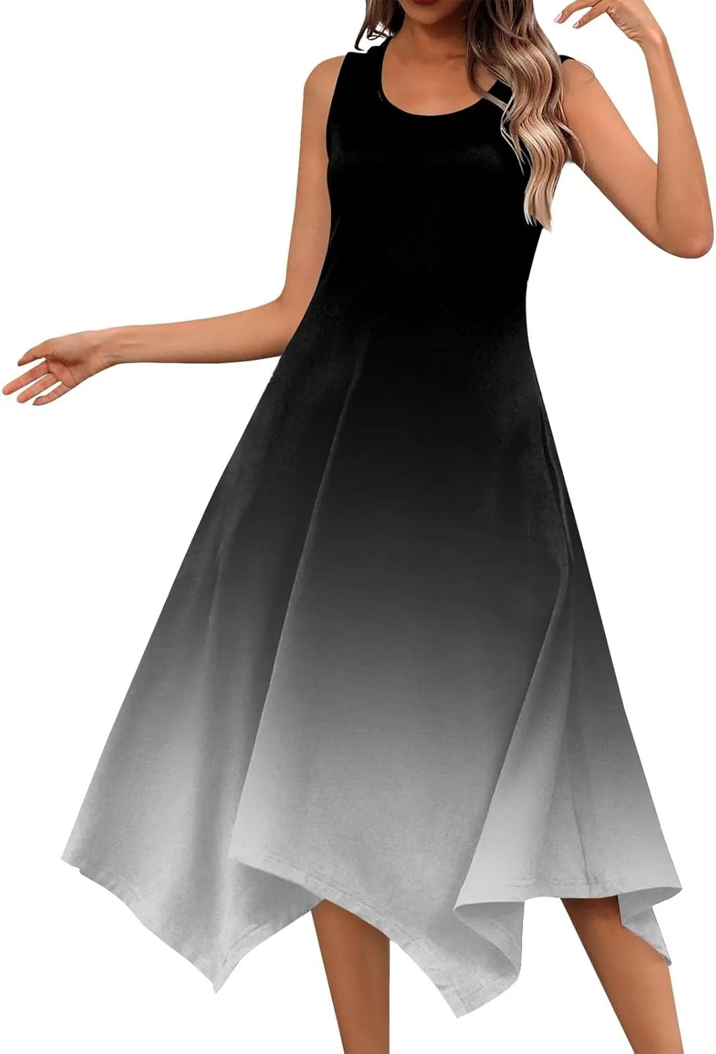 Summer Dresses for Women Summer Floral Casual Sundresses Beach Flowy Midi Tank Dresses Hankerchief Hem Sleeveless Dress