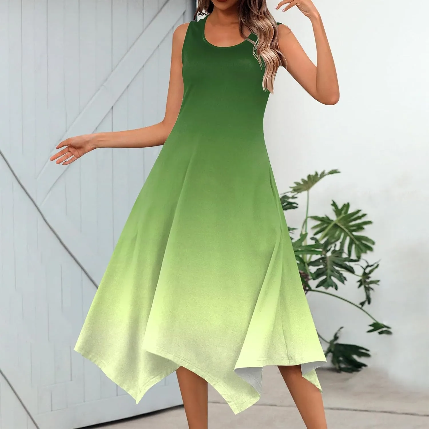 Summer Dresses for Women Summer Floral Casual Sundresses Beach Flowy Midi Tank Dresses Hankerchief Hem Sleeveless Dress