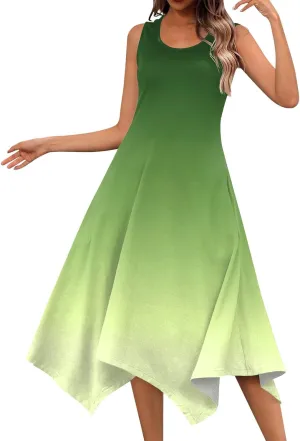 Summer Dresses for Women Summer Floral Casual Sundresses Beach Flowy Midi Tank Dresses Hankerchief Hem Sleeveless Dress