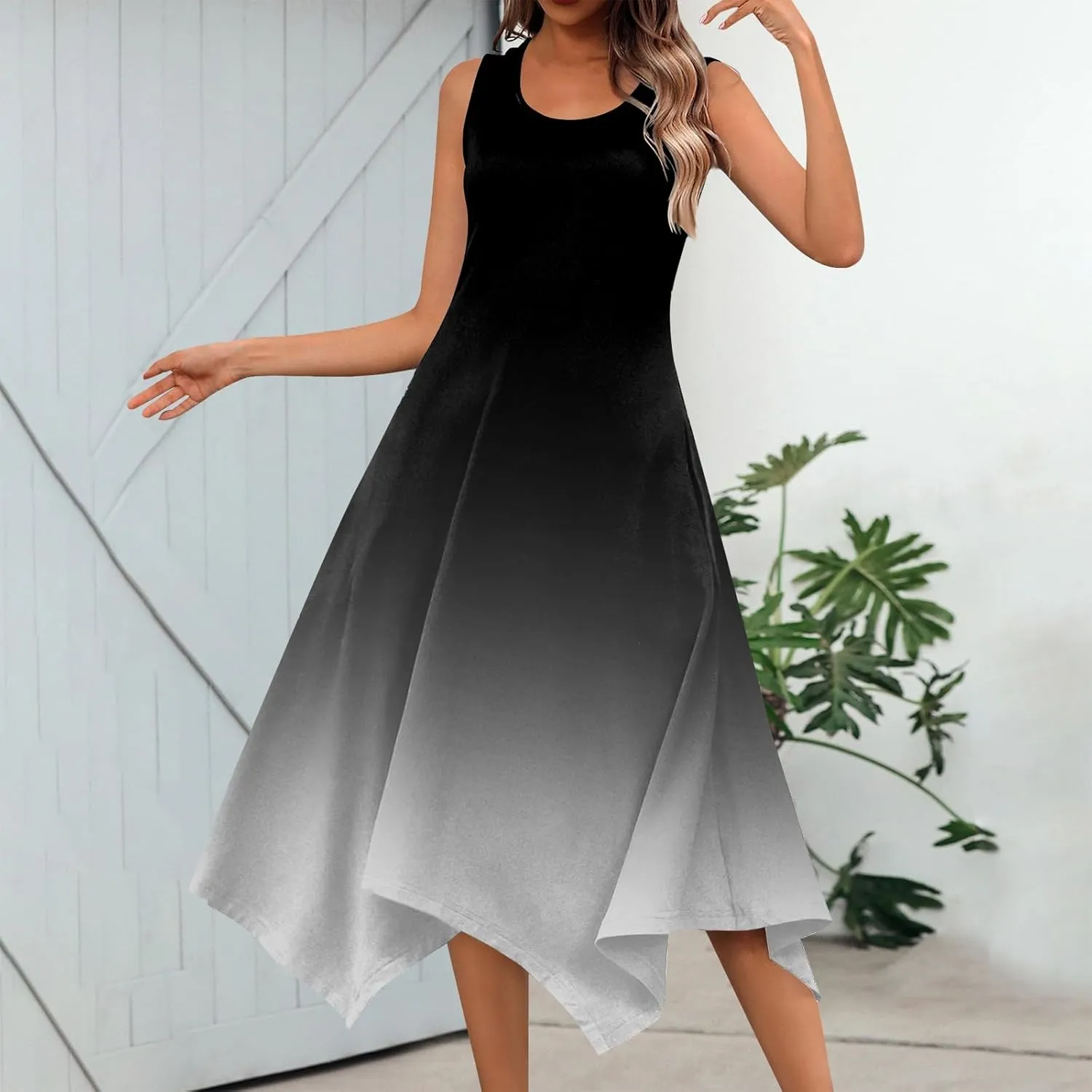 Summer Dresses for Women Summer Floral Casual Sundresses Beach Flowy Midi Tank Dresses Hankerchief Hem Sleeveless Dress