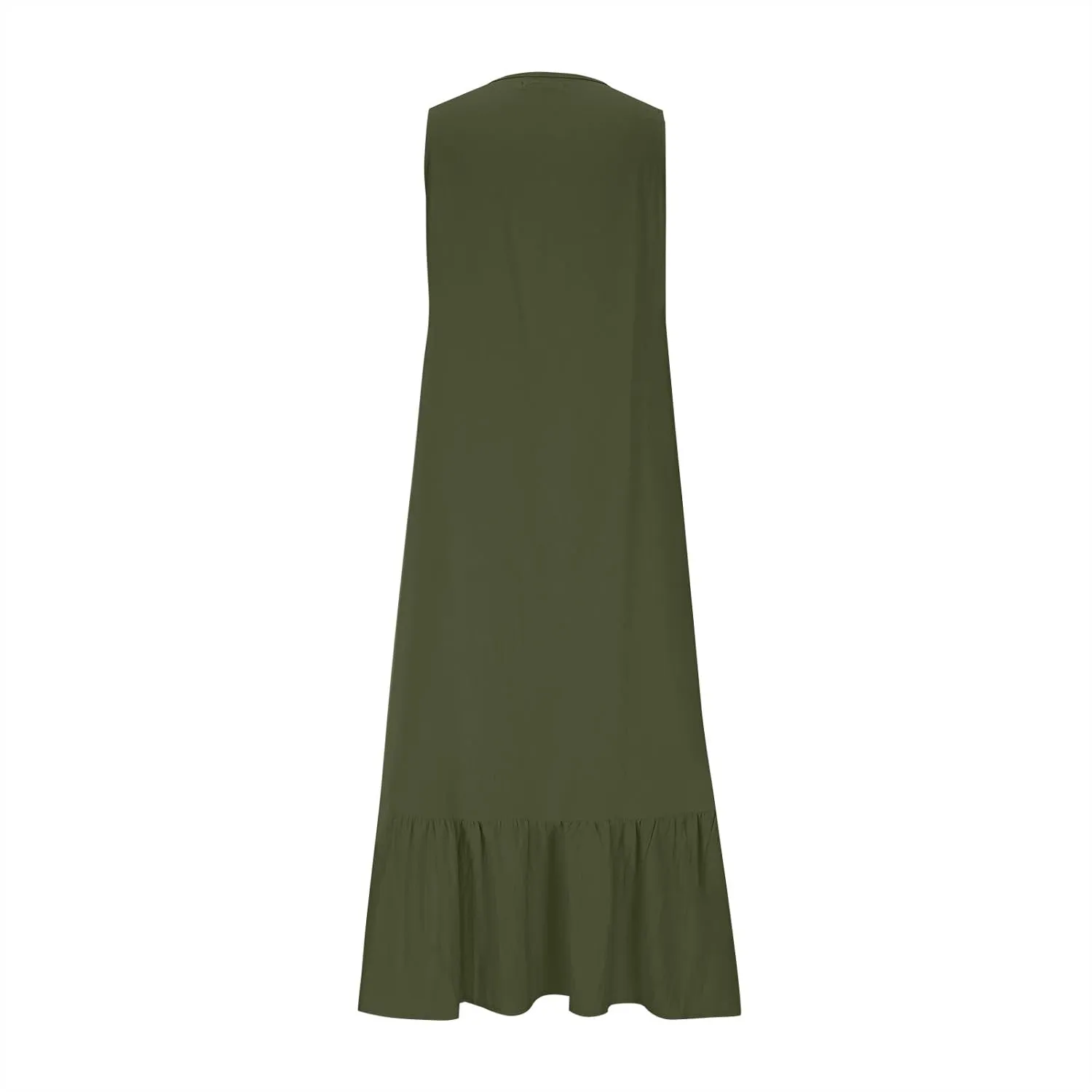 Summer Maxi Boho Sundress for Women Sleeveless Ruffle Swing Dress Casual V Neck Ankle Length A Line Dresses