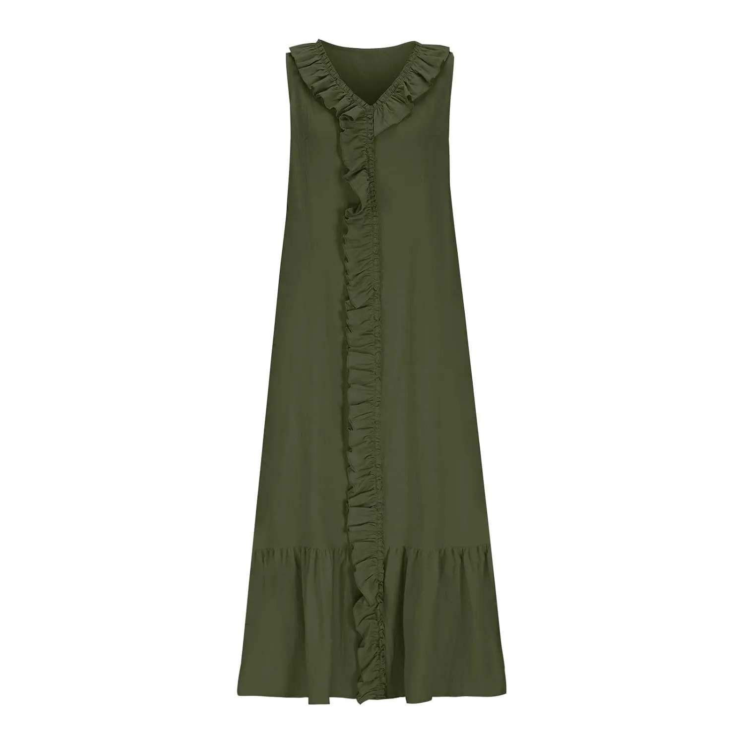 Summer Maxi Boho Sundress for Women Sleeveless Ruffle Swing Dress Casual V Neck Ankle Length A Line Dresses