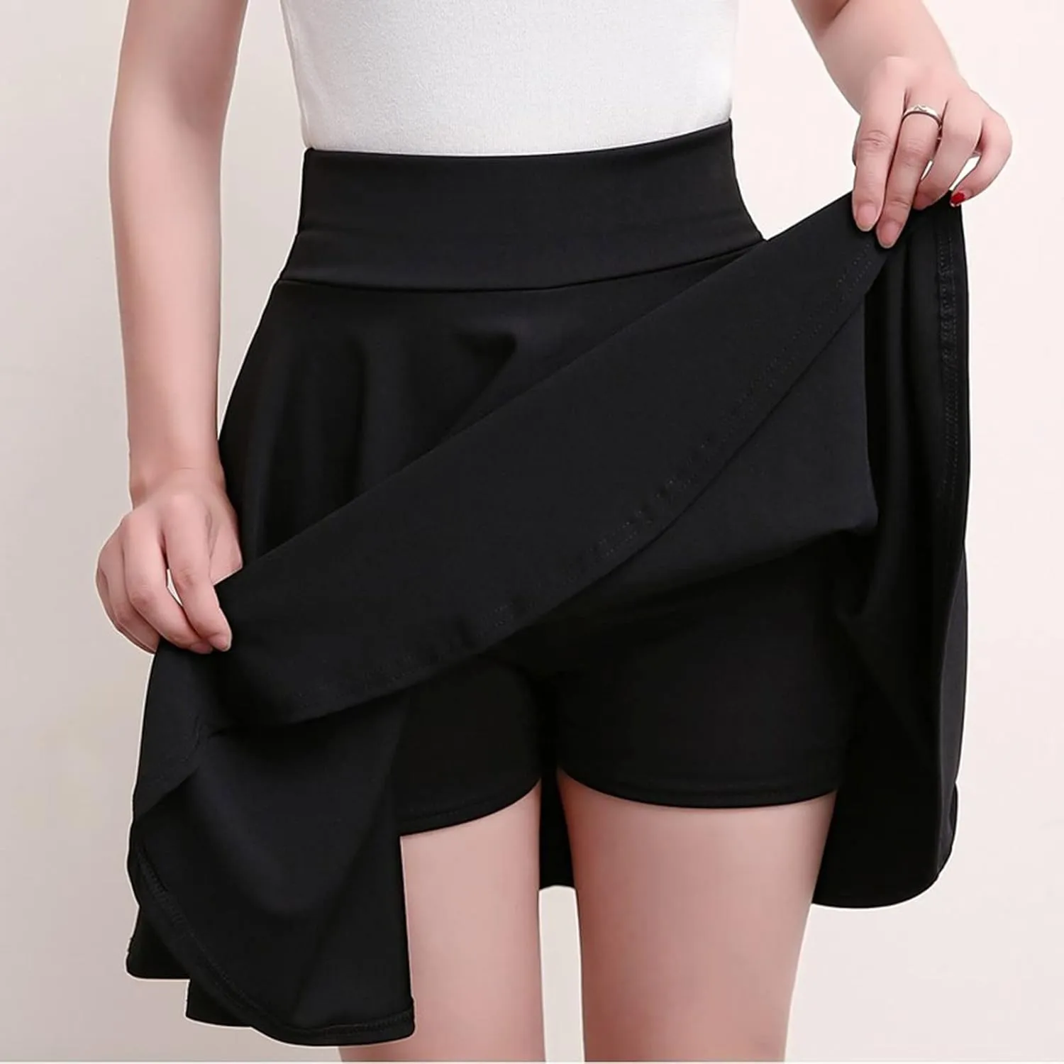 Summer Skirt with Slim Liner Stretchy High Elastic Waist Pleated Tummy Control Mini Shorts Skirts for Women