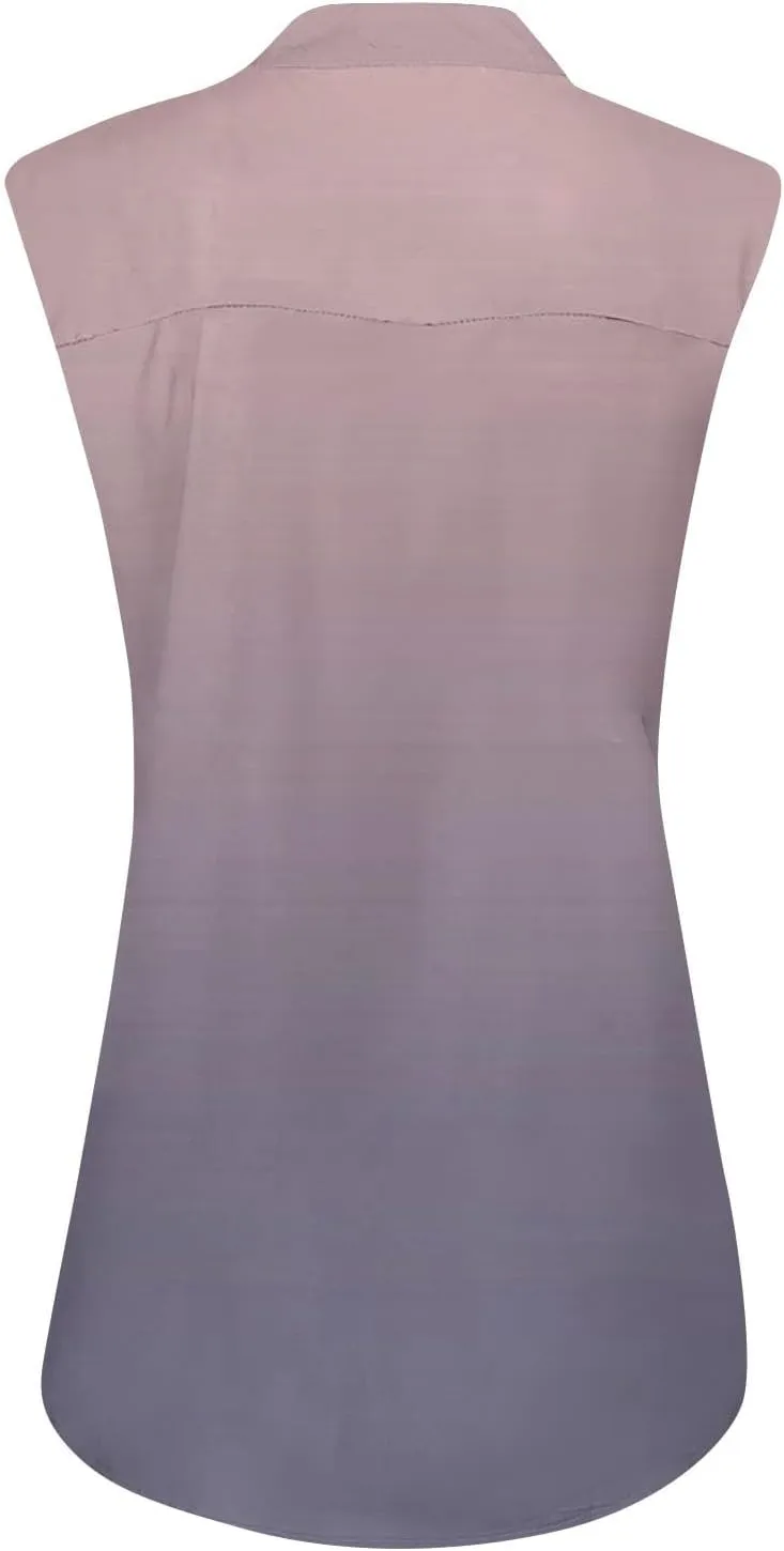 Summer Tank Tops for Women Plus Size Vneck Sleeveless T-Shirts Gradient Button Down Casual Office Tees Tunics