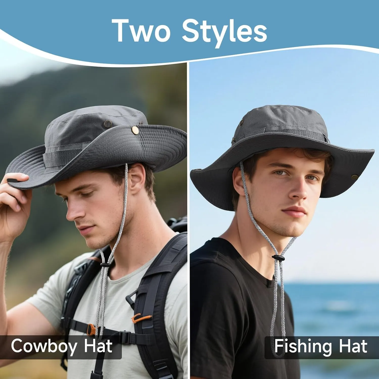 Sun Hat for Men Women: Fishing Hat Wide Brim Bucket Boonie Hats UV Protection for Summer Beach Hiking Safari Travel