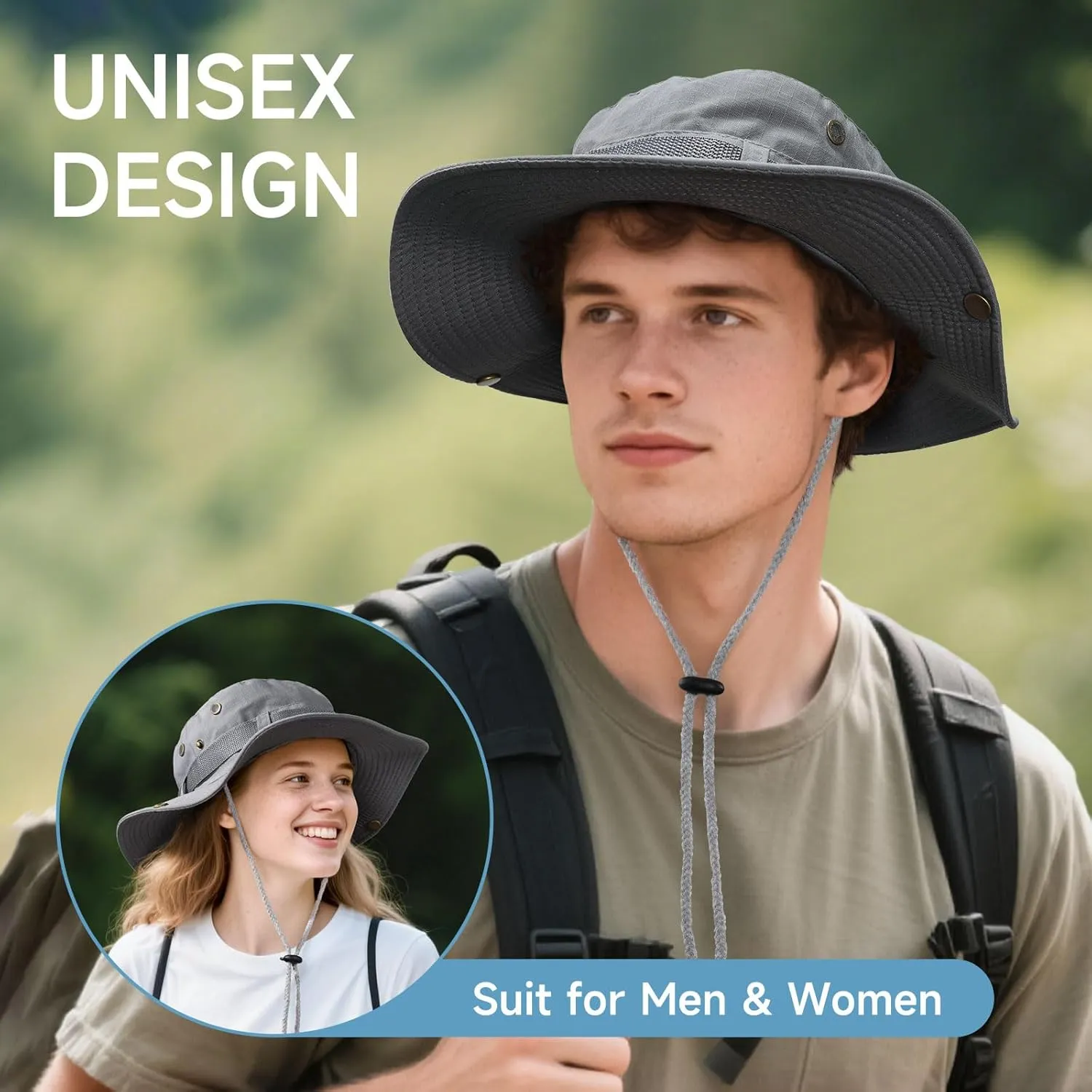 Sun Hat for Men Women: Fishing Hat Wide Brim Bucket Boonie Hats UV Protection for Summer Beach Hiking Safari Travel