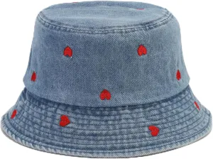 Sun Hat Womens Heart Print Y2K Bucket Hats UV Protection Summer Hats Wide Brim Sunhat