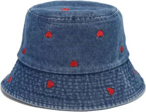 Sun Hat Womens Heart Print Y2K Bucket Hats UV Protection Summer Hats Wide Brim Sunhat