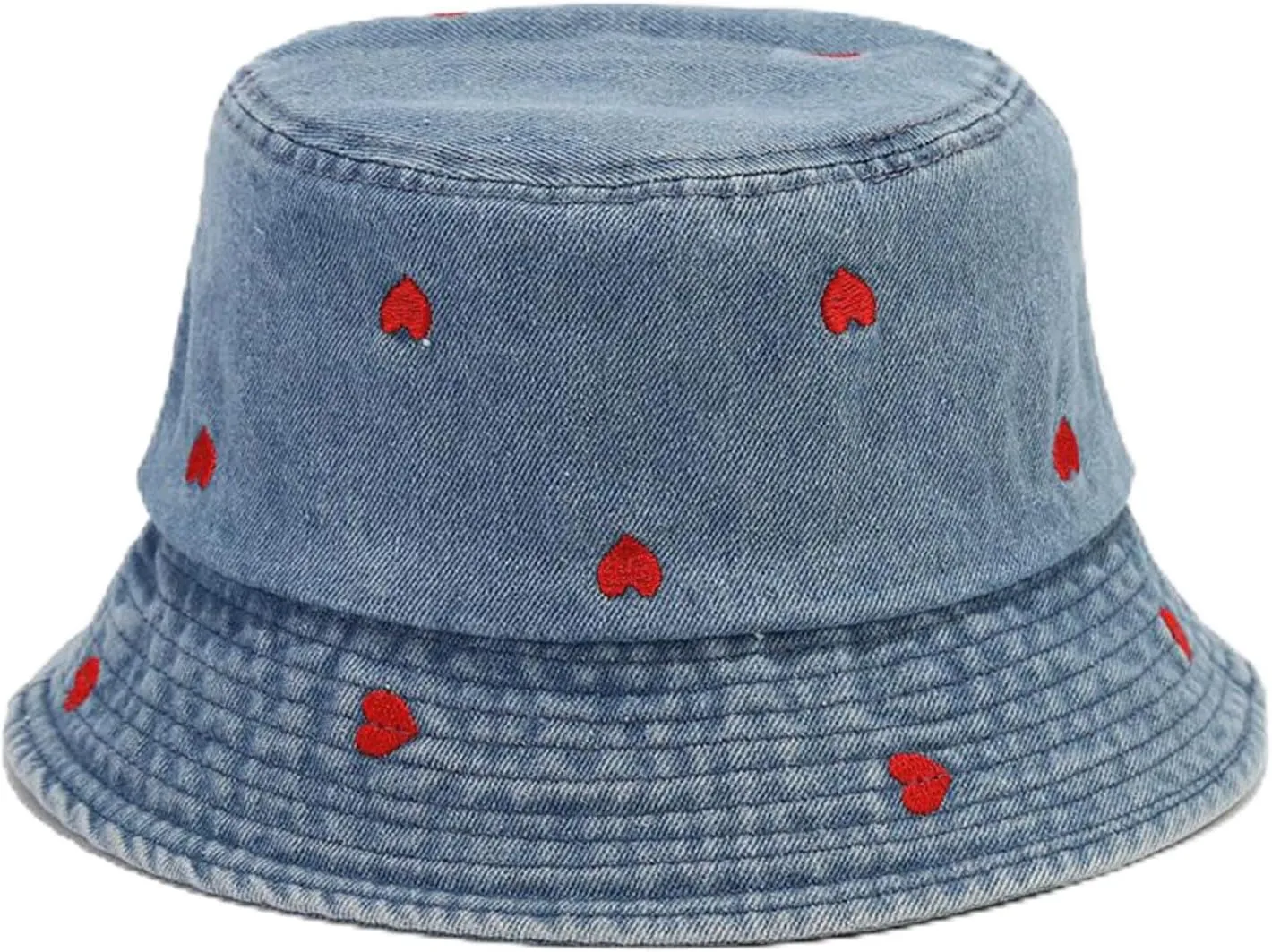 Sun Hat Womens Heart Print Y2K Bucket Hats UV Protection Summer Hats Wide Brim Sunhat