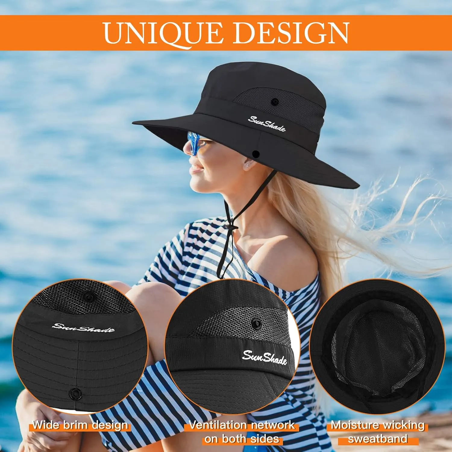 Sun Hats for Women Beach Hat Ponytail Hat Womens Sun Hat with UV Protection Wide Brim