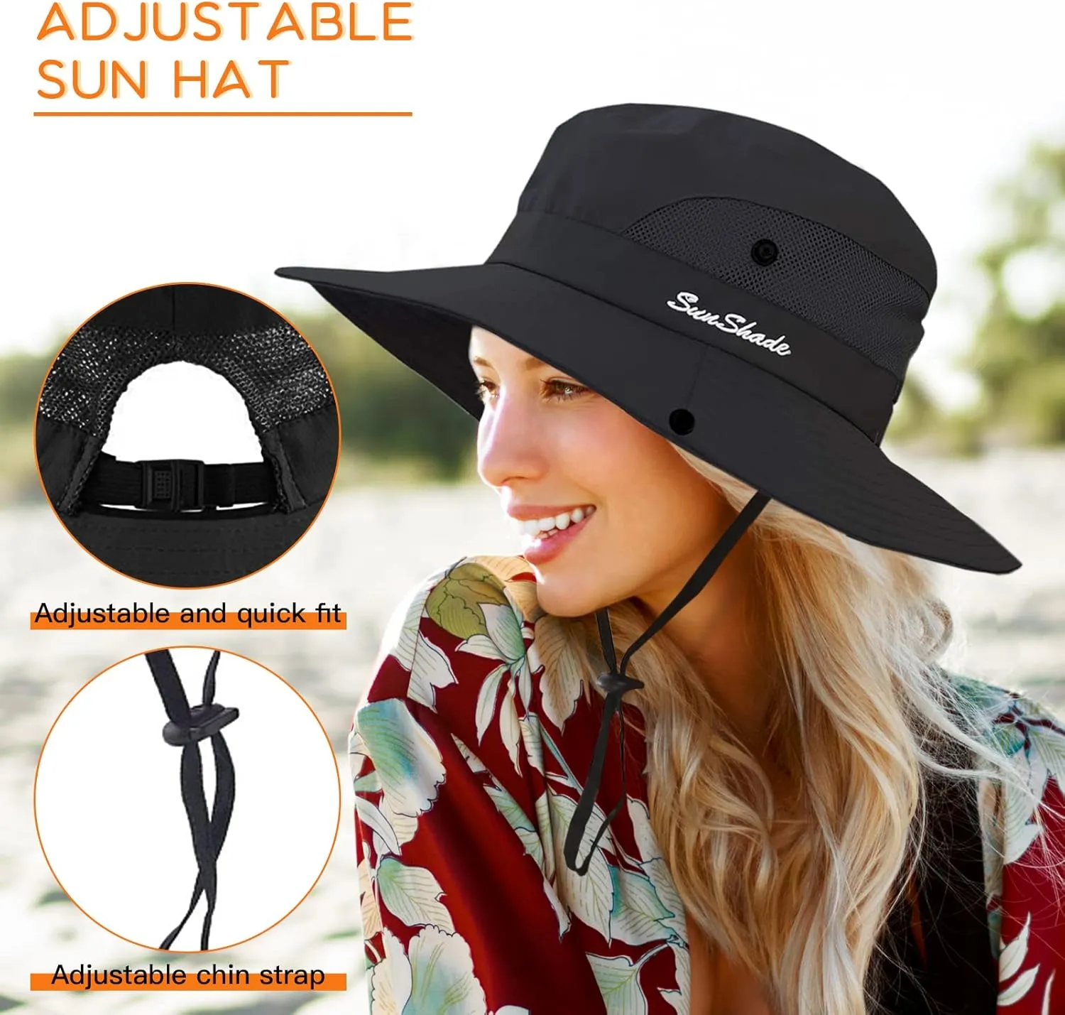 Sun Hats for Women Beach Hat Ponytail Hat Womens Sun Hat with UV Protection Wide Brim