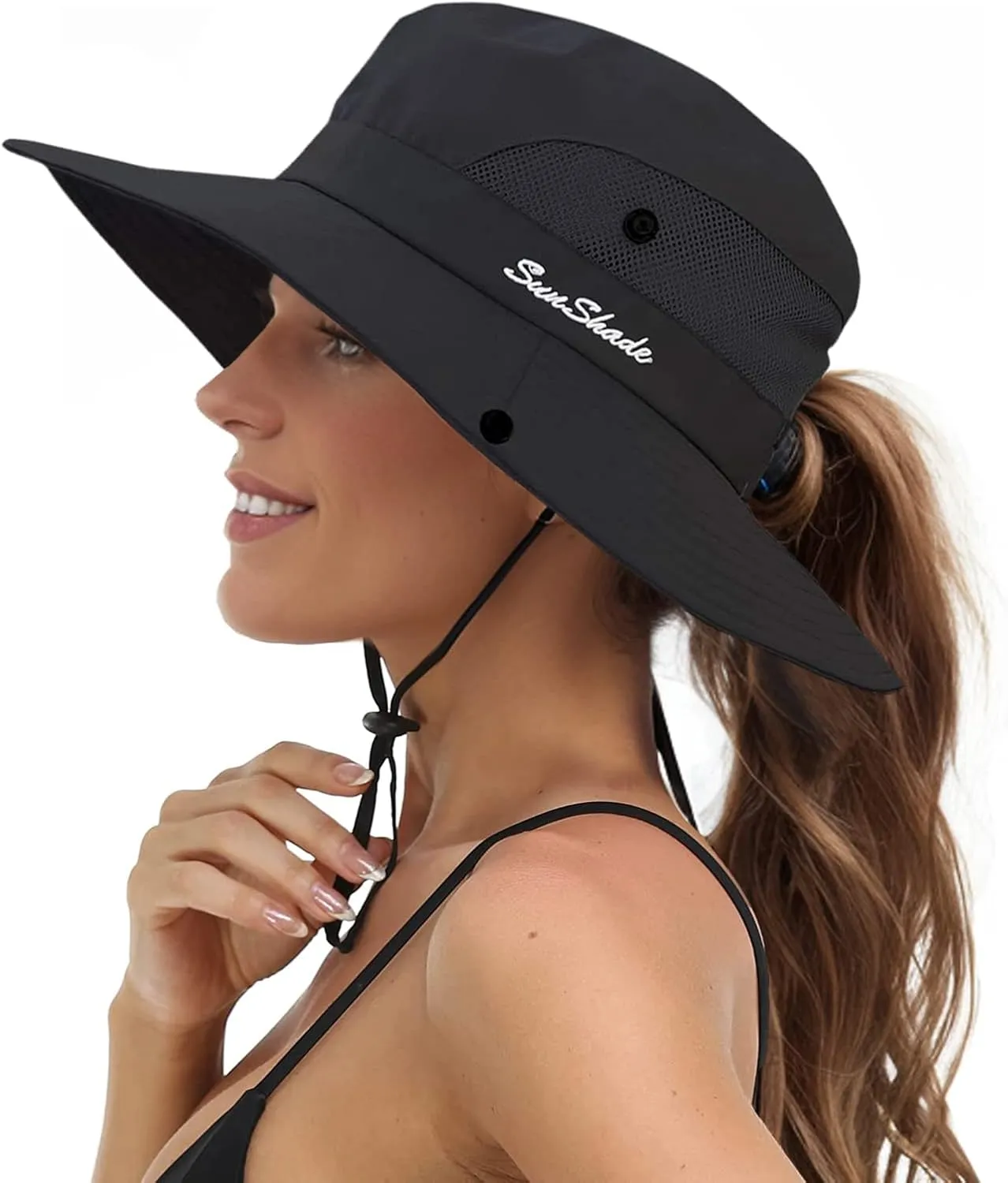 Sun Hats for Women Beach Hat Ponytail Hat Womens Sun Hat with UV Protection Wide Brim