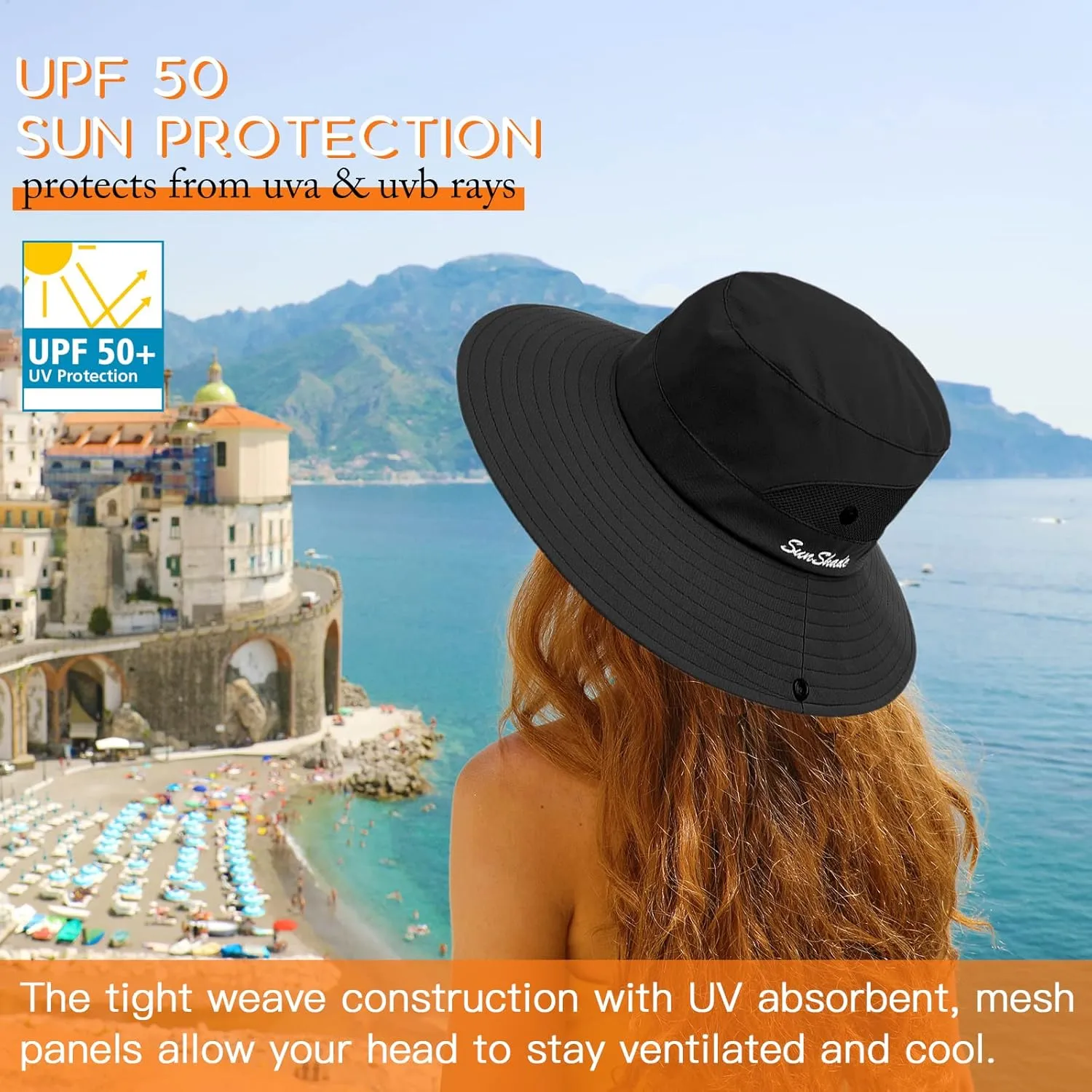 Sun Hats for Women Beach Hat Ponytail Hat Womens Sun Hat with UV Protection Wide Brim