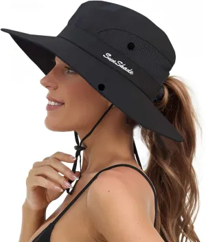 Sun Hats for Women Beach Hat Ponytail Hat Womens Sun Hat with UV Protection Wide Brim